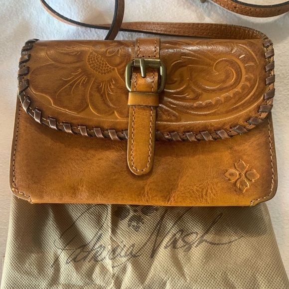 Patricia Nash Torri Crossbody Bag Greek Gold Embossed Floral Tooled Leather - Picture 16 of 16